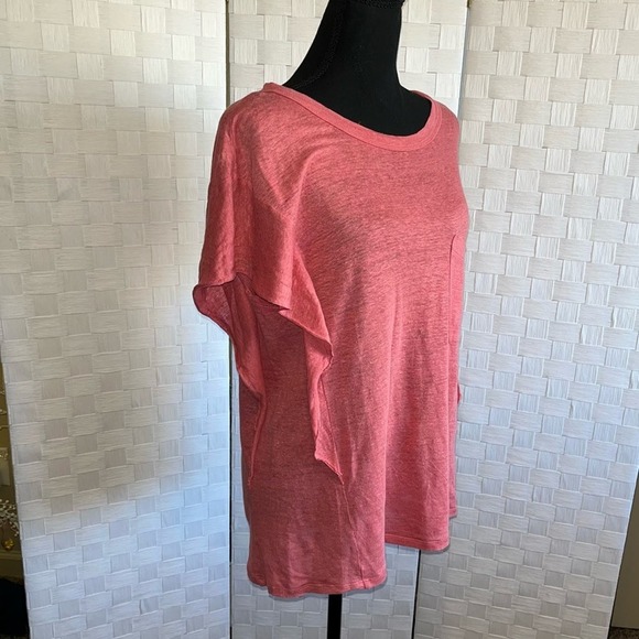 Sundance Womens 100% Linen Ruffle Tee Blouse Size XS Basic Spring Flutter Sleeve - Picture 6 of 12